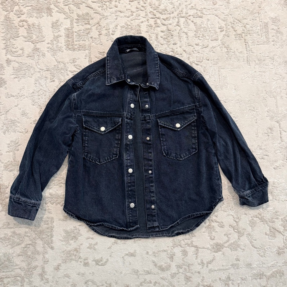Zara black wash denim jean shirt jacket shacket